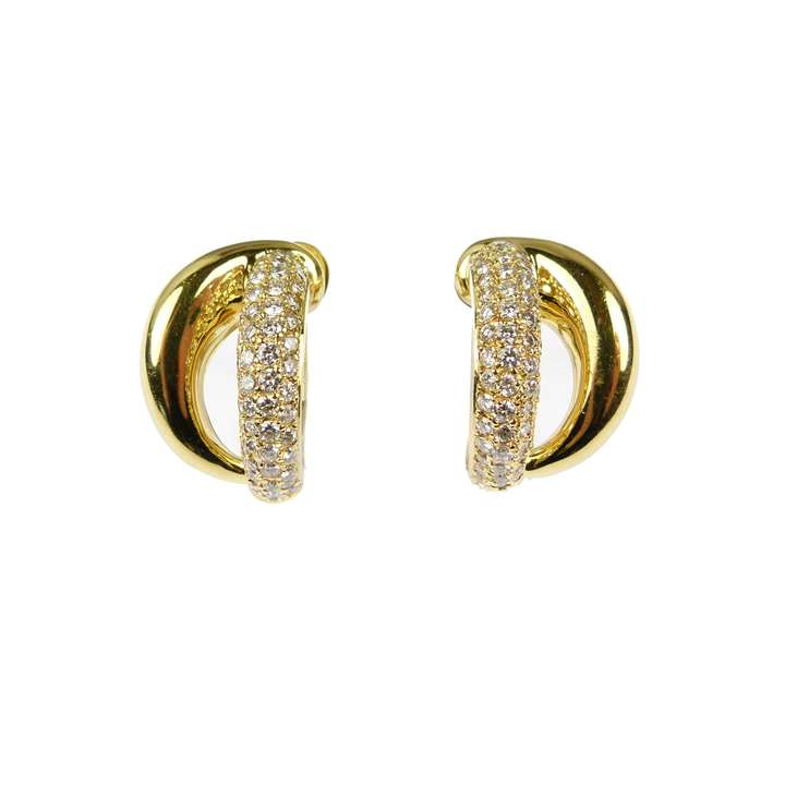 Pair of 18ct gold and diamond double scroll hoop earrings